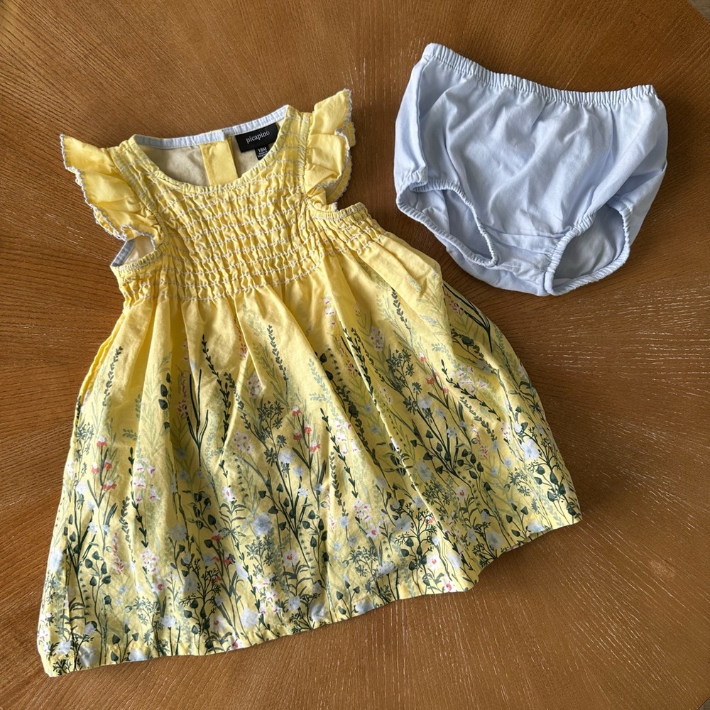 Yellow Floral Baby Dress with Bloomers